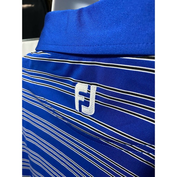 NEW - FOOTJOY Mens Golf Polo Shirt Trio Stripe Blue white Large - Picture 5 of 10